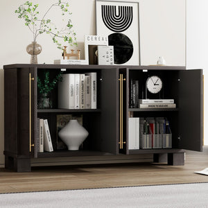 English Elm Trexm Ash Veneer Buffet with Gold Handles Matte Black Lacquer Dining Storage Taupe N715P232696N