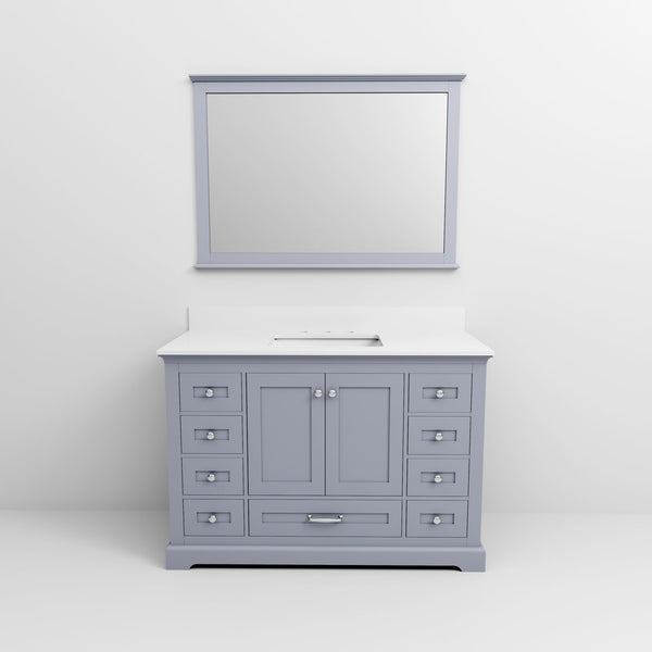 English Elm Dark Grey Single Bath Vanity 48" W x 22" D with White Quartz Top, Soft-Close Drawers & 46" Mirror B2731S00651