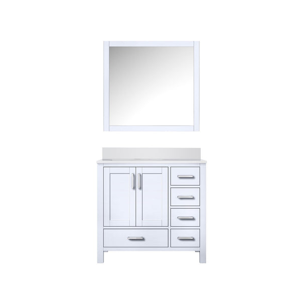English Elm White Bath Vanity 36" W X 22" D With Left Offset Quartz Top & 34" Mirror - Stylish Storage Solution! B2731S00681-GIGA
