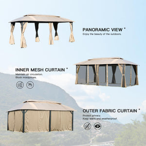 English Elm Gazebo 10X20Ft Outdoor Canopy With Double Roof, Privacy Curtains & Mosquito Nets For Any Event W1859S00085