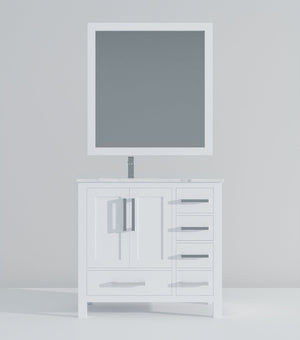 English Elm White Bath Vanity Set With Left Offset Carrara Marble Top, Faucet, And 34-In. Mirror For Stylish Upgrades B2731S01256-GIGA