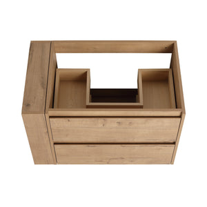English Elm 30" Wall-Mount Bathroom Vanity With Ceramic Sink, Soft-Close Drawers & Configurable Side Shelf W999S00206