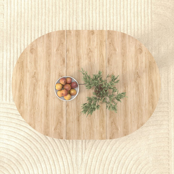 English Elm Dining Farmhouse Expandable Oval Table 59"x43" with Removable Leaf, X-Base, White Oak Finish, Seats 6 W1347P246823