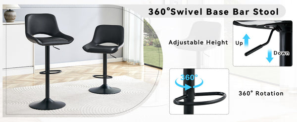 English Elm Set of 2 Pu Leather Barstools with Gold Footrest Curved Back for Kitchen Island Black W1151P383775