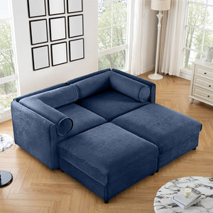 English Elm Stylish Blue Chenille 2-Seater Sofa With Modern Storage Ottomans, Ergonomic Design & Easy Assembly W714S01048-GIGA