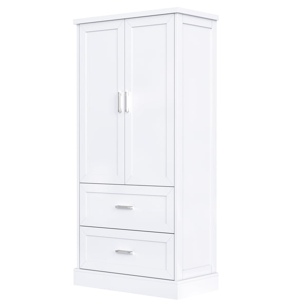 English Elm Tall Bathroom Storage Cabinet with Adjustable Shelves, Two Doors & Drawers, Space-Saving 66" Tall White N725P178675K