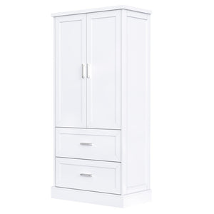 English Elm Tall White Mdf Bathroom Storage Cabinet with Adjustable Shelves and Two Lower Drawers N725S178675K