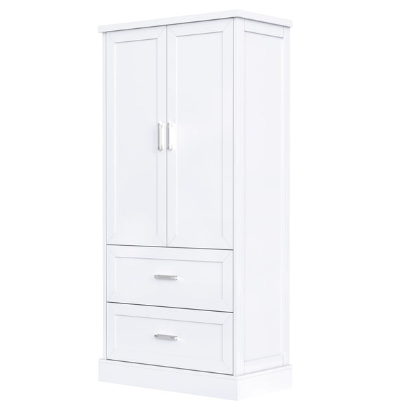English Elm Tall White Mdf Bathroom Storage Cabinet with Adjustable Shelves and Two Lower Drawers N725S178675K