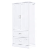 English Elm Tall Bathroom Storage Cabinet, Cabinet With Two Doors and Drawers, Adjustable Shelf, Mdf Board, White