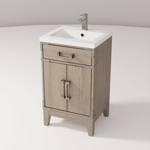English Elm Grey Oak Single Bath Vanity With Acrylic Top & Faucet Set - Stylish Storage For Compact Spaces B2731P259737