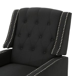 English Elm Classic Club Chair in Dark Grey Fabric with Birch Legs and Push Back Recline 61371.00