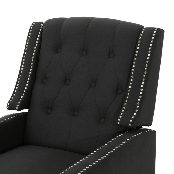 English Elm Classic Club Chair in Dark Grey Fabric with Birch Legs and Push Back Recline 61371.00