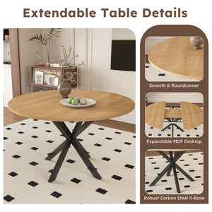 English Elm Extendable Round Oak Finish Dining Table Seats Six with Steel Base Modern Kitchen W2700P420811