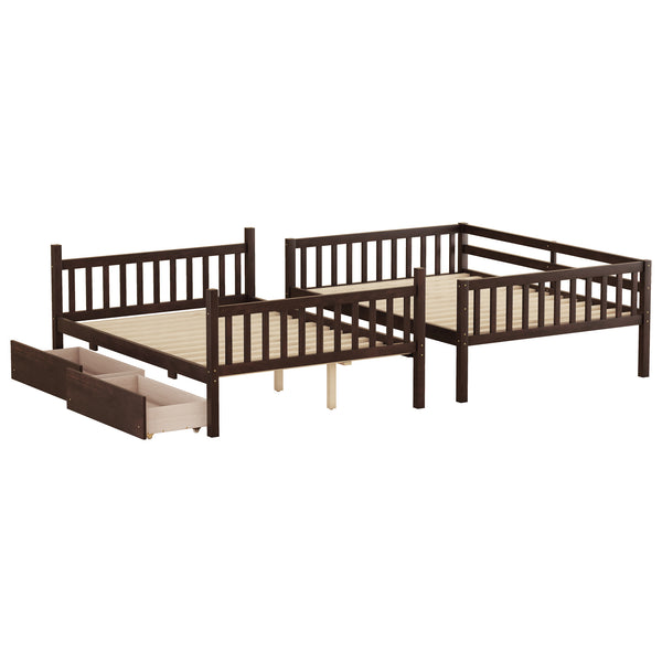 English Elm Full Full Over Full Rubber Wood Bunk Bed With 2 Storage Drawers, Convertible Into 2 Separate Beds, Espresso W504S00196