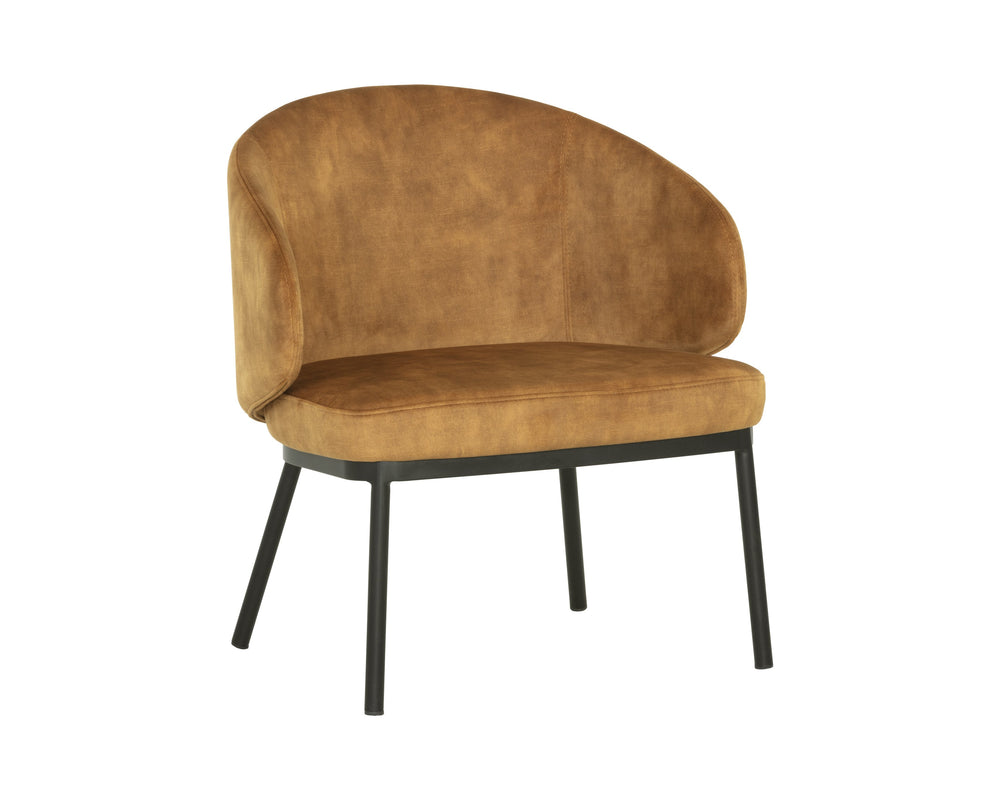 Sunpan Echo Lounge Chair - Contemporary Barrel Back Design in Nono Tapenade Gold with Black Iron Base