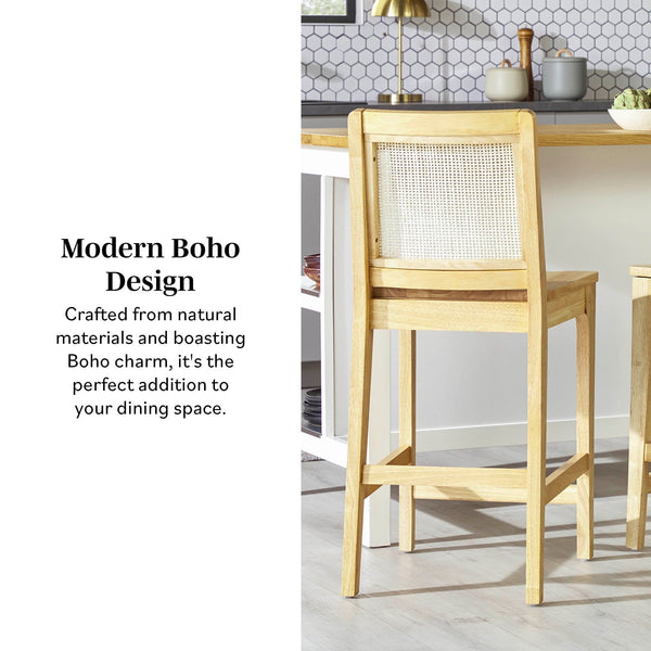 English Elm Walker Edison - Transitional Solid Rubberwood & Woven Rattan Counter Stool Set of 2, 38" H, Natural Finish, Durable Protection B185P169232