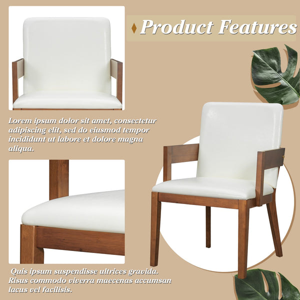 English Elm Modern Ergonomic PU Leather Dining Chairs Set of 2 with Reinforced Lumbar Support, Compact Style & Comfort Walnut,White N842P299017H