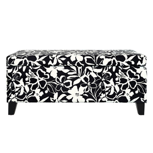 English Elm Christopher Knight Home® - Luxury Storage Ottoman with Floral Patterned Fabric, Soft-Close Hinges, Hidden Compartment for Blankets and Seating Comfort Black Floral,White N767P257582W
