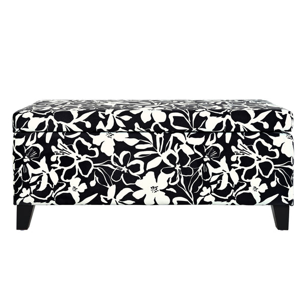 English Elm Christopher Knight Home® - Luxury Storage Ottoman with Floral Patterned Fabric, Soft-Close Hinges, Hidden Compartment for Blankets and Seating Comfort Black Floral,White N767P257582W