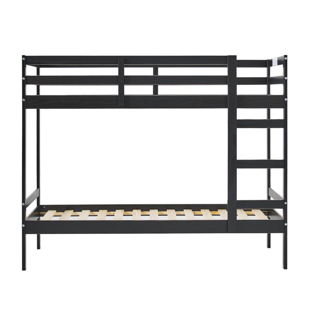 English Elm Walker Edison - Modern Simple Solid Wood Twin Over Twin Bunk Bed, Black