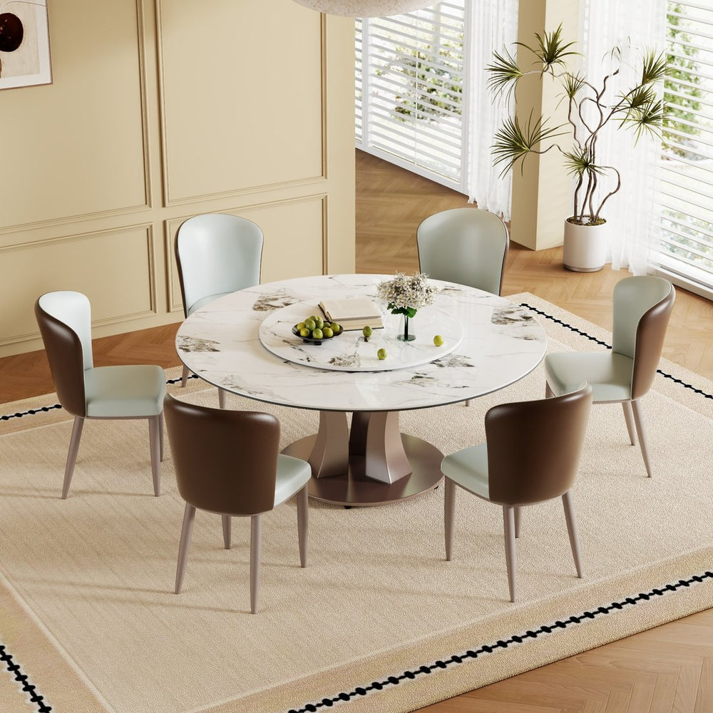 English Elm 59" Round Dining Table With Luxurious Rotating Lazy Susan & Heat-Resistant Stone Top For 6 Guests W2699S00047