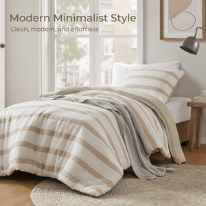 English Elm 2-piece Yarn-dyed Striped Polyester Comforter Set with Seersucker Texture for Year-round Comfort Taupe B035P463215