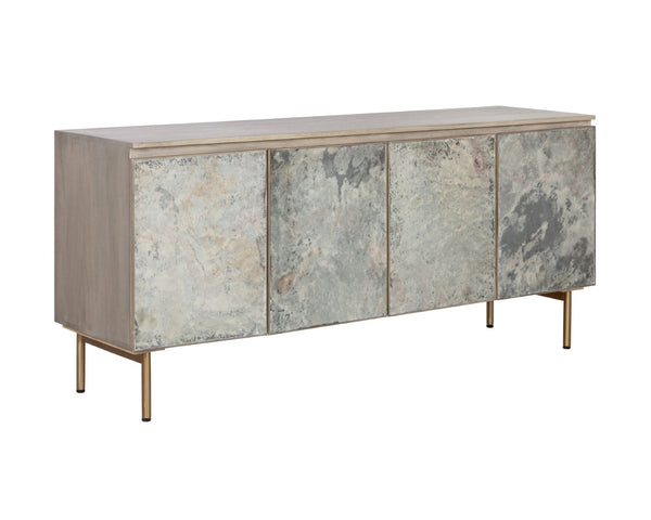 Sunpan MIRABELLI Sideboard - Handcrafted Mango Wood Storage with Slate Veneer & Brass Accented Legs 107341