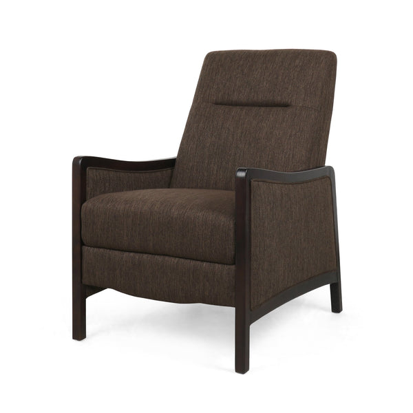 English Elm Christopher Knight Home® - Fabric Recliner Chair Mid-Century Push-Back Upholstered Armchair with Thick Cushion and Birch Frame Brown 70449.00BRN