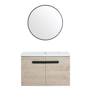 English Elm 30 Inch Floating Vanity Cabinet with Resin Sink, Soft-Close Doors, Spacious Storage for Small Baths W999P195824