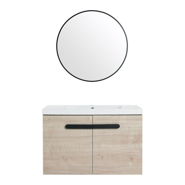 English Elm 30 Inch Floating Vanity Cabinet with Resin Sink, Soft-Close Doors, Spacious Storage for Small Baths W999P195824
