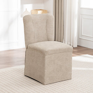 English Elm Linen Modern Dining Chairs Set of 2 — Padded Armless Fabric Side Chairs with Iron Legs, 250lb Capacity Brown W1170P365399