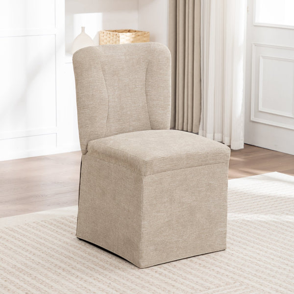 English Elm Linen Modern Dining Chairs Set of 2 — Padded Armless Fabric Side Chairs with Iron Legs, 250lb Capacity Brown W1170P365399