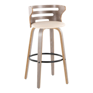 English Elm Cosini 30" Mid-Century Modern Barstool Set Of 2 With Swivel Cream Faux Leather & Light Grey Wood Finish B202S00512