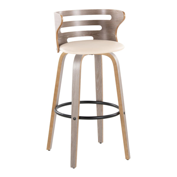 English Elm Cosini 30" Mid-Century Modern Barstool Set Of 2 With Swivel Cream Faux Leather & Light Grey Wood Finish B202S00512