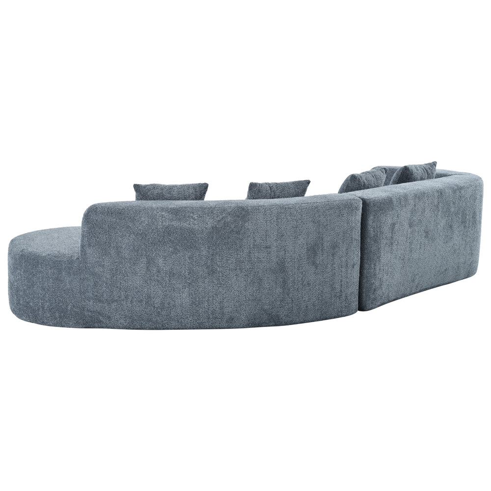 English Elm U_Style Curved Modular 132" Chenille Sectional Sofa with Plush Spring Cushions for Cozy Living Dark Blue WY000456AAE