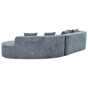 English Elm U_Style Curved Modular 132" Chenille Sectional Sofa with Plush Spring Cushions for Cozy Living Dark Blue WY000456AAE