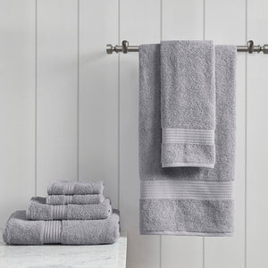 JLA Home Madison Park - 6 Organic Cotton Towel Set — 650 GSM Hotel-Soft, GOTS & OEKO-TEX Certified, Quick-Dry, Plush Absorbency Grey MP73-5137