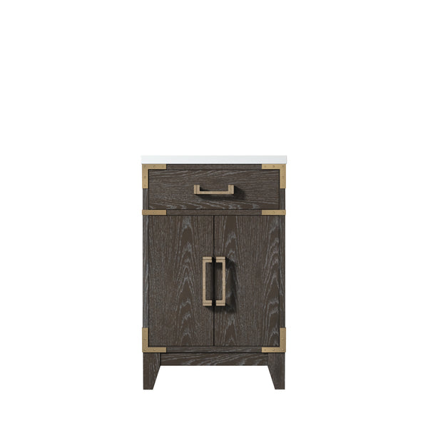 English Elm Brown Oak Single Bath Vanity 20" W X 18" D, Durable Acrylic Top, Soft-Close Cabinet & Classic Style B2731P259731