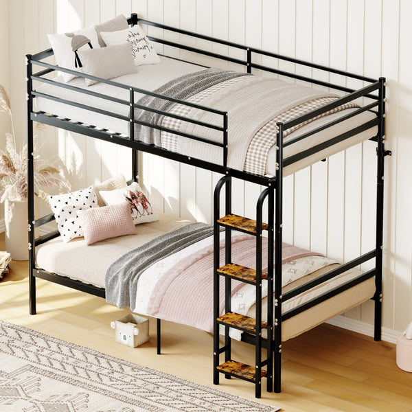 English Elm Bunk Bed Twin Over Heavy Duty Iron Frame with Guardrail for Teens and Adults W3752P464299