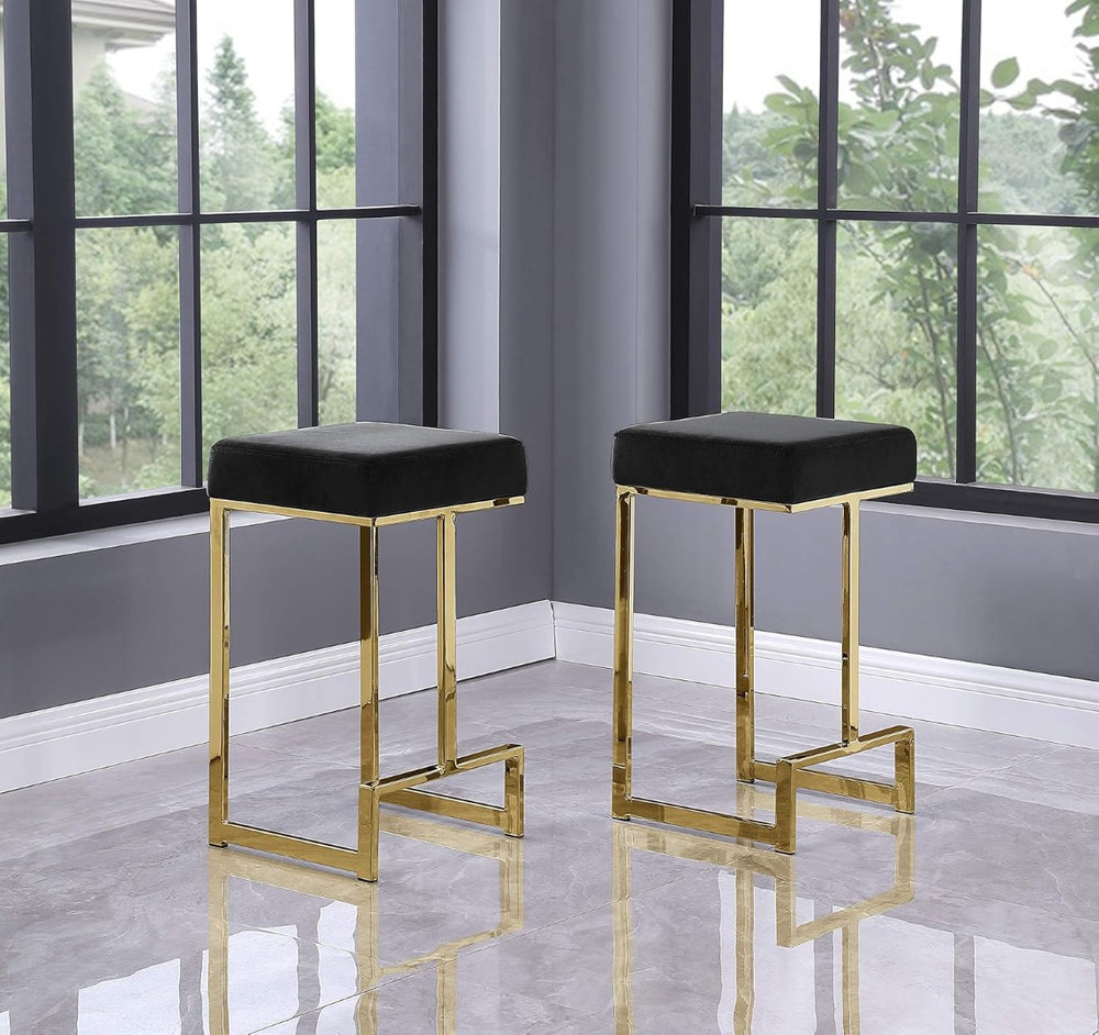 English Elm 25 in Backless Faux Leather Counter Stools with Brushed Gold Sled Base Set of 2 Black+Gold B011P497735