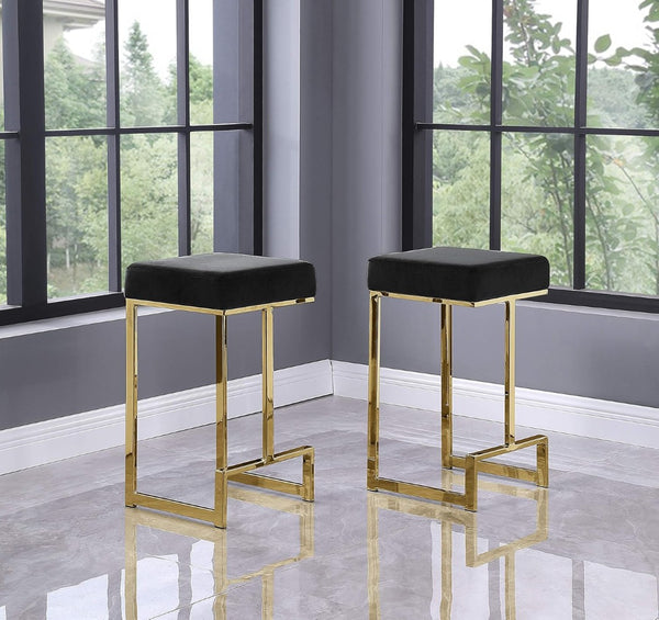 English Elm 25 in Backless Faux Leather Counter Stools with Brushed Gold Sled Base Set of 2 Black+Gold B011P497735