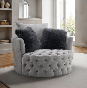 English Elm Transitional Hoople Channel Tufted Swivel Chair with Curved Back and 360° Base Upholstered Accent Piece Light Gray 45 L x 43 W x 26 H B2741P400834