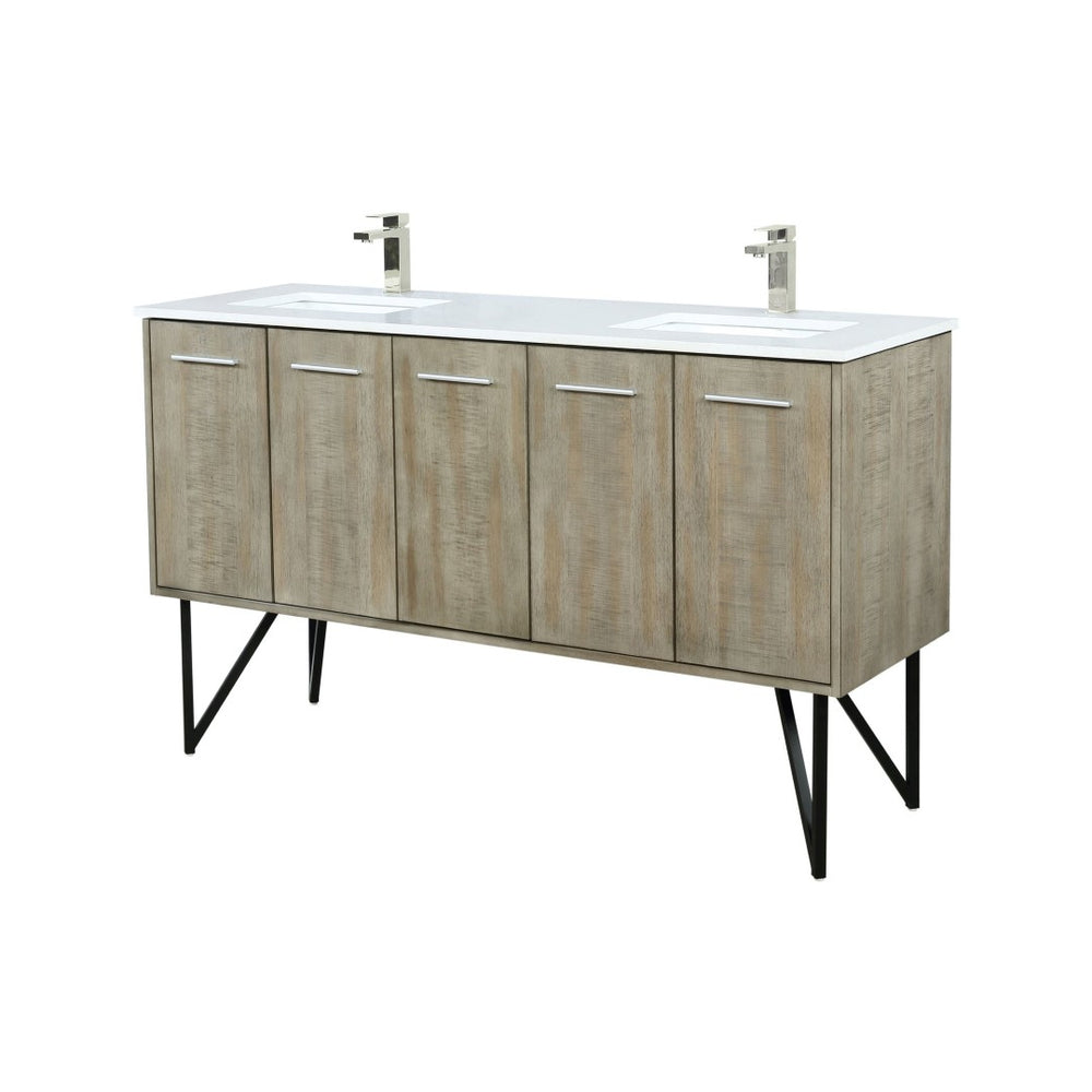English Elm Rustic Acacia Double Bath Vanity With White Quartz Top, Brushed Nickel Faucet, Ample Storage & Style B2731P259629-GIGA