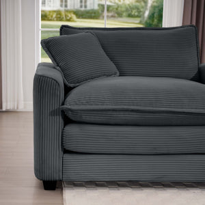 English Elm Comfortable Single Chair With Footstool & Pillow – Soft Grey Corduroy For Living Room & Bedroom Use W714S00703