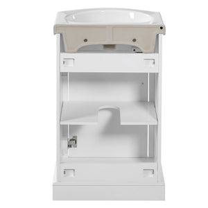 English Elm 20-inch French Style Freestanding Vanity Carved Wood Cabinet Soft Close Ceramic Basin White N710P330977K