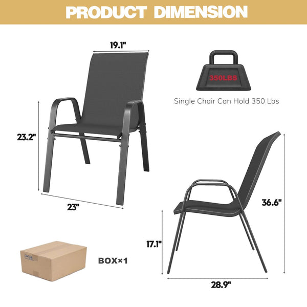 English Elm 5-piece Outdoor Dining Set Wood Grain Table Stackable Chairs Uv Resistant Patio Antique Black W3979S00038