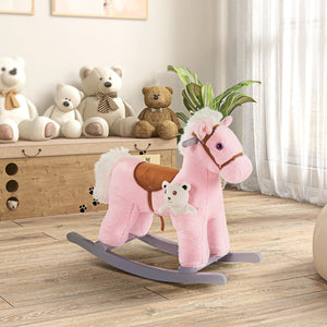 English Elm Qaba Plush Rocking Horse Ride on Toy for Toddlers with Sounds and Bear Companion W2225P200497