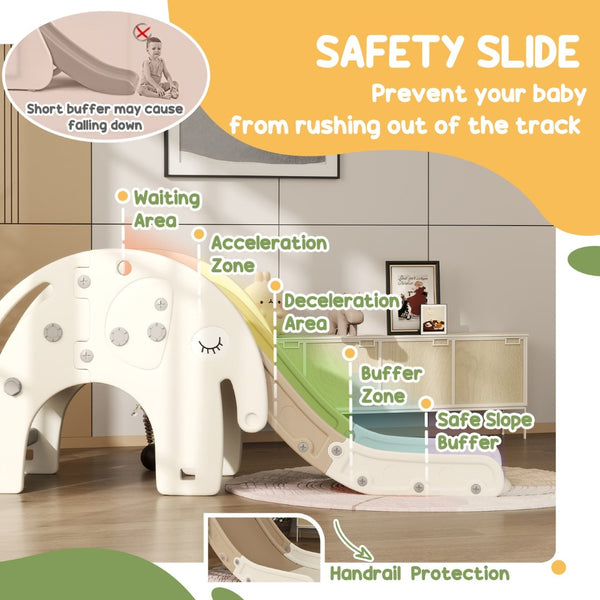English Elm Qaba Elephant Toddler Slide Climber with Basketball Hoop for Playroom Fun W2225P229338