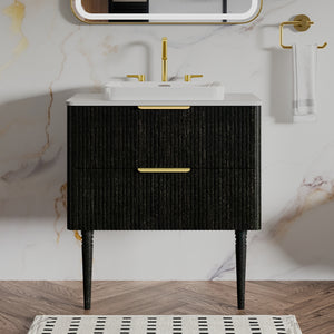 English Elm Elena-30F-311T Modern Striped Walnut Bathroom Vanity Pre-Assembled Freestanding or Wall-Mount Cabinet with Curved Safety Edges and Ample Storage Black W1865P287852