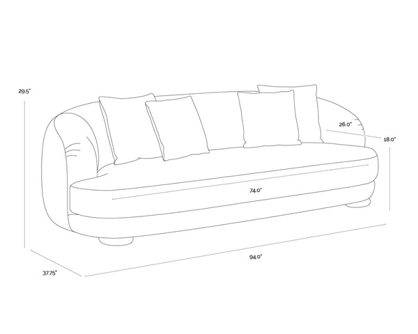 Sunpan VALENTINA Sofa - Plush Kona Camel Upholstered Curved Seating for Modern Living Rooms & Lounges 112346